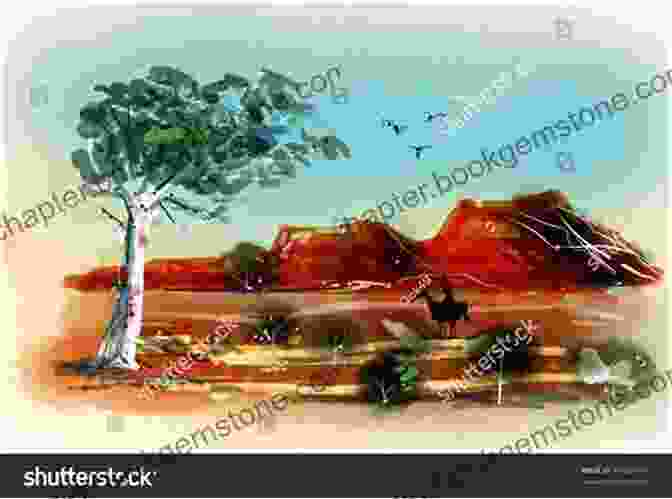 Outback Landscape Drawn With Pen And Pencil, Depicting Vast Red Plains And Rugged Cliffs Australian Pictures Drawn With Pen And Pencil